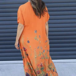 Miranda V-Neck Floral Dress Orange 9 Miranda V-Neck Floral Dress Orange -Kitandkaboodal Store IMG 5798 9f507514 d7f5 4986 8d38 3f42e7ebcc06