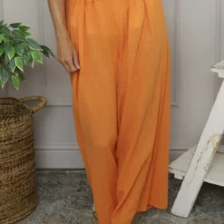 Candida Wide Leg Cotton Trousers Orange -Kitandkaboodal Store IMG 5818 ed974e3d 3fce 4415 be9e 31b3fd54dd11