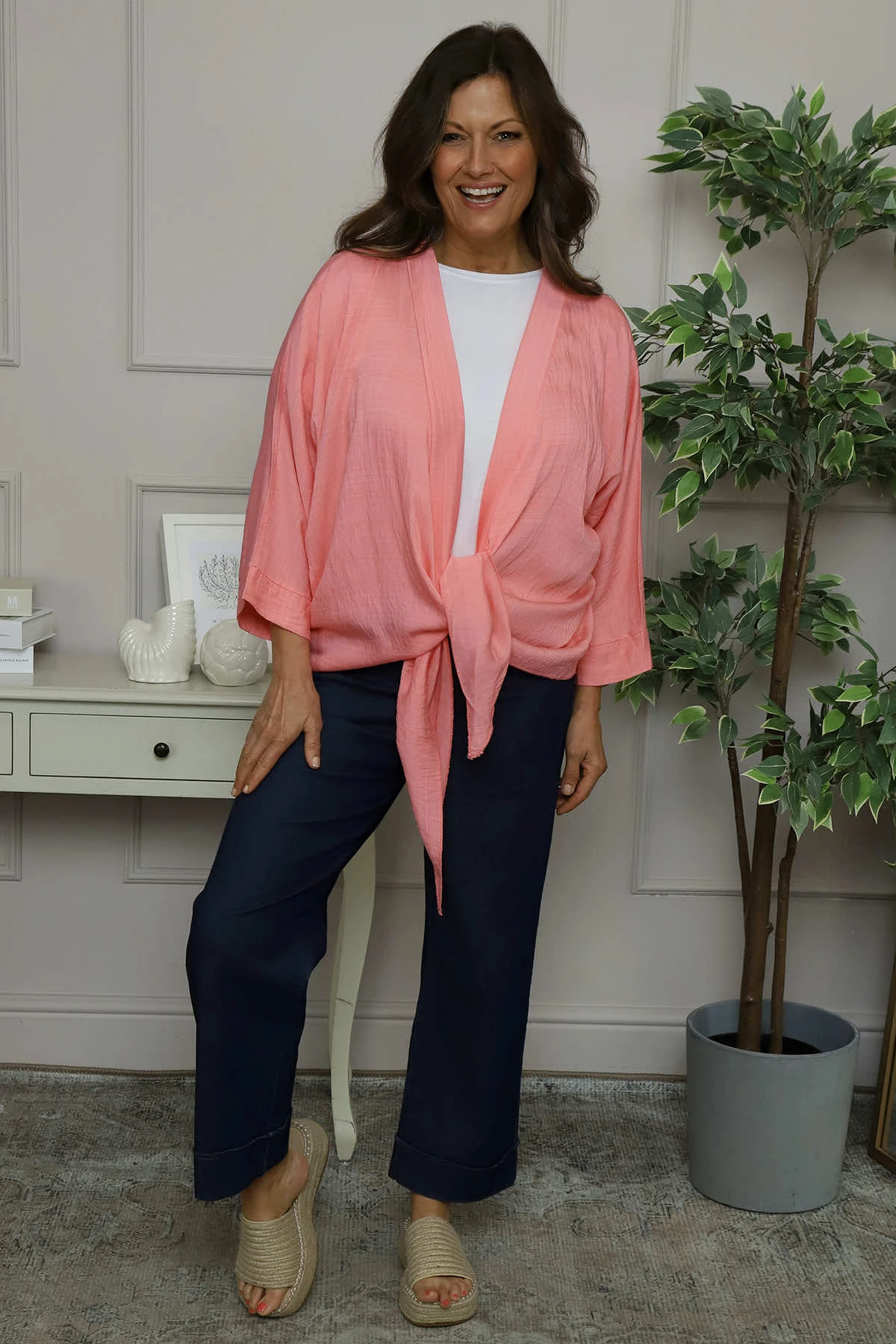 Anjou Tie Front Jacket Coral 4 Anjou Tie Front Jacket Coral - Image 2