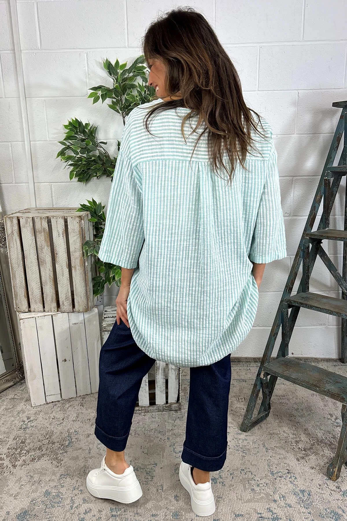 Cassia Stripe Cotton Top Mint 6 Cassia Stripe Cotton Top Mint - Image 4