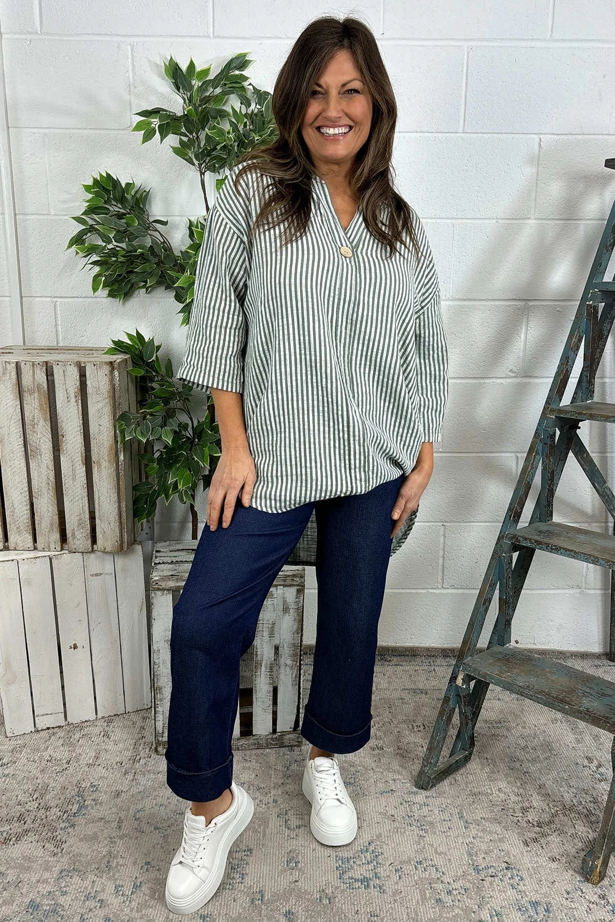 Cassia Stripe Cotton Top Khaki 3 Cassia Stripe Cotton Top Khaki