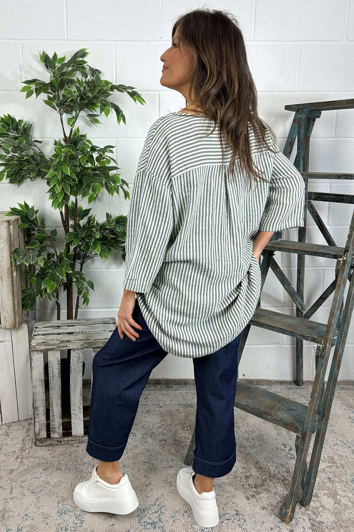 Cassia Stripe Cotton Top Khaki 6 Cassia Stripe Cotton Top Khaki - Image 4