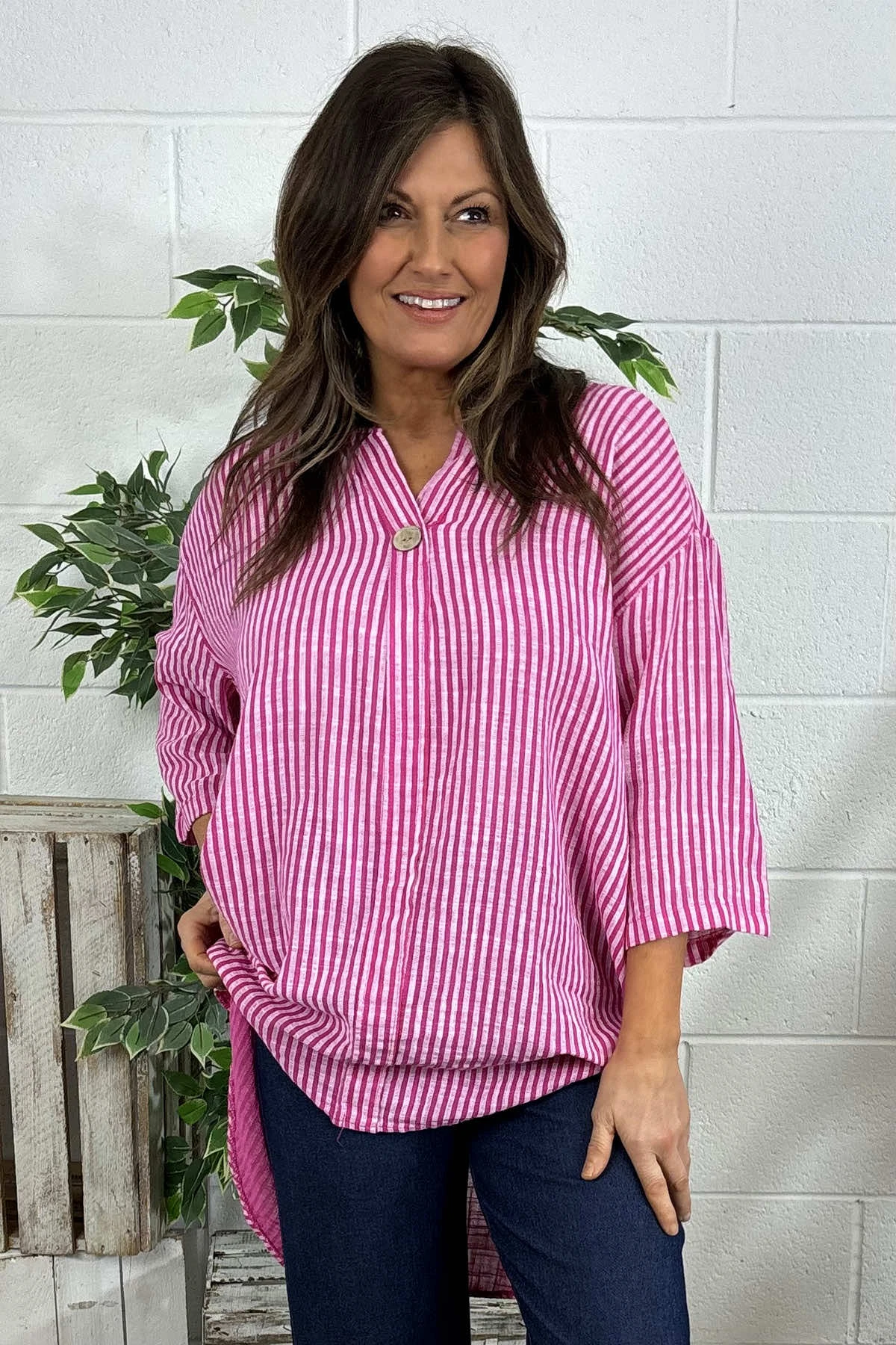Cassia Stripe Cotton Top Fuchsia 4 Cassia Stripe Cotton Top Fuchsia - Image 2