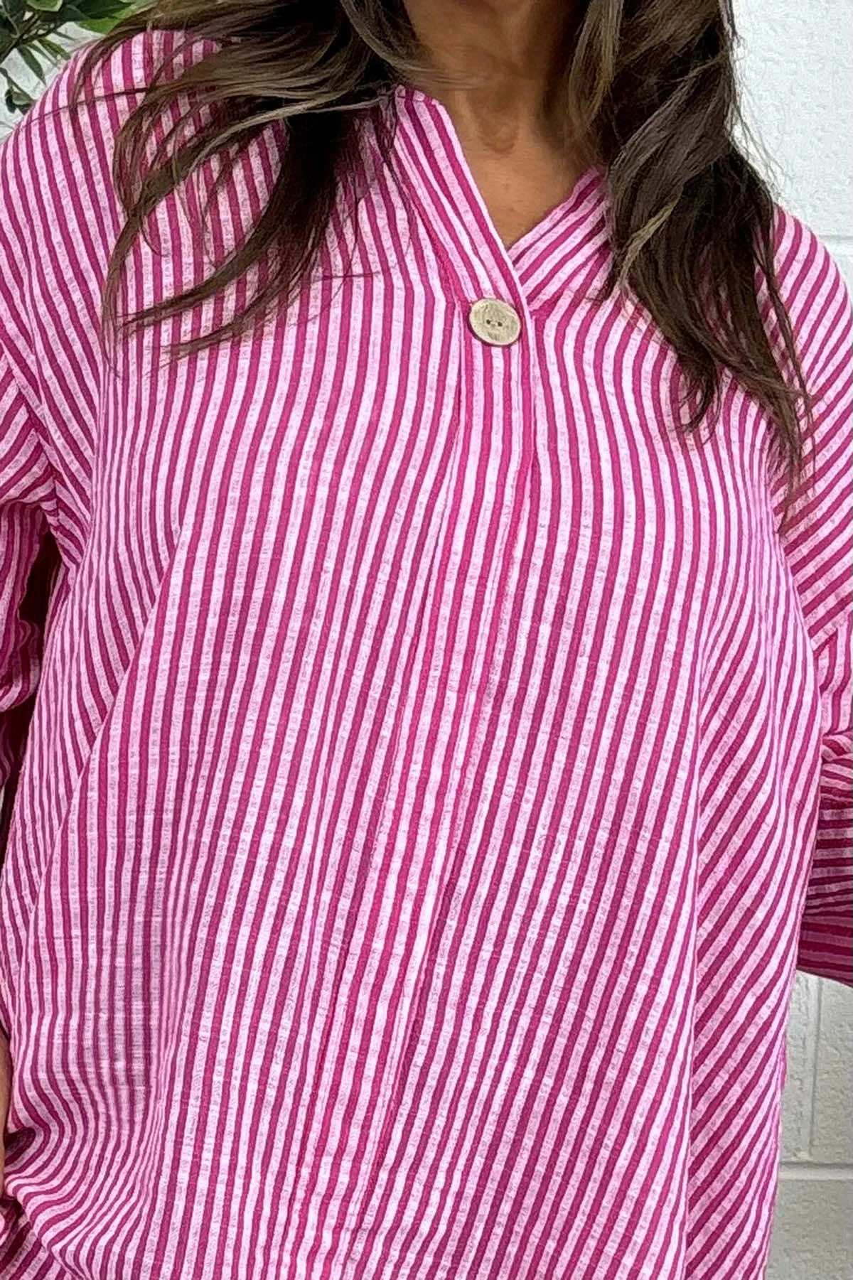 Cassia Stripe Cotton Top Fuchsia 5 Cassia Stripe Cotton Top Fuchsia - Image 3