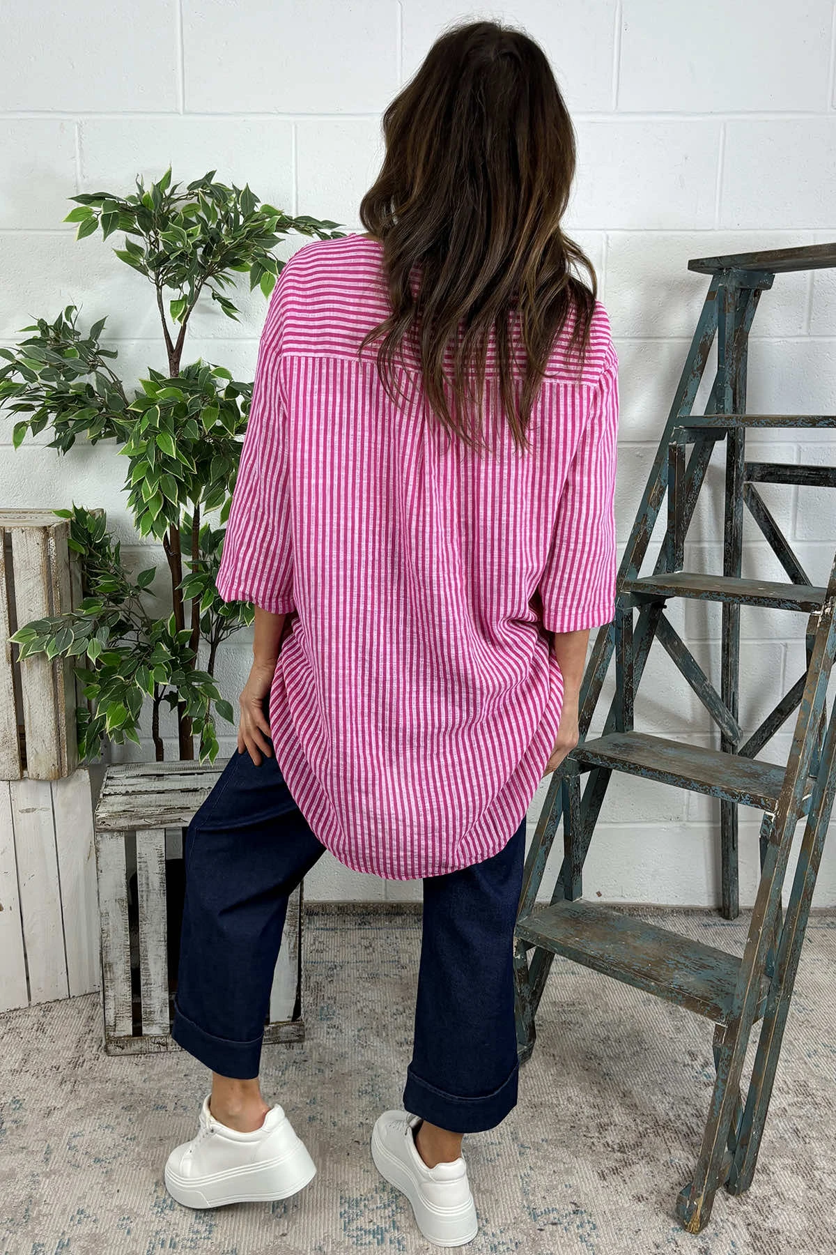 Cassia Stripe Cotton Top Fuchsia 6 Cassia Stripe Cotton Top Fuchsia - Image 4