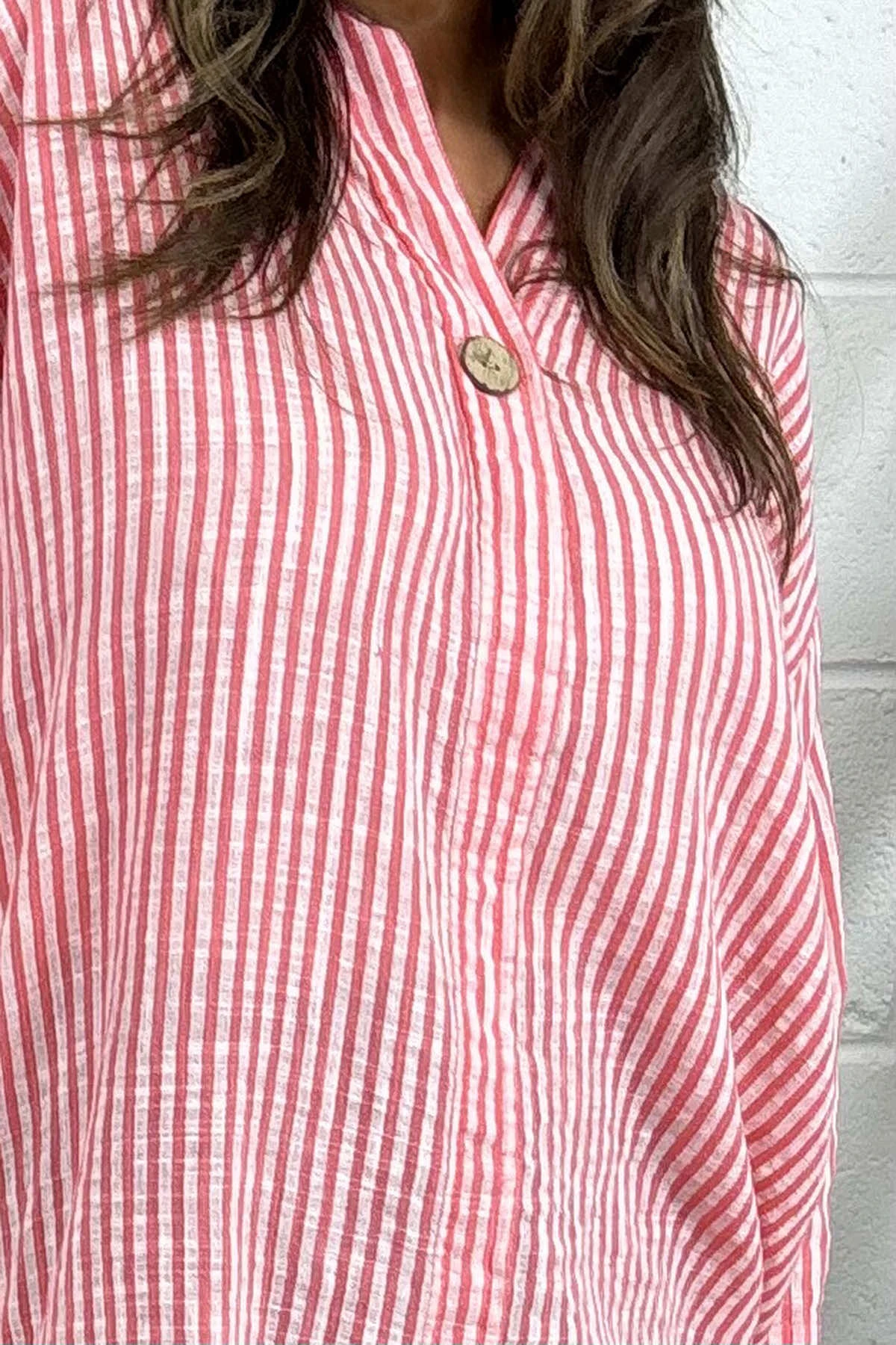 Cassia Stripe Cotton Top Coral 5 Cassia Stripe Cotton Top Coral - Image 3