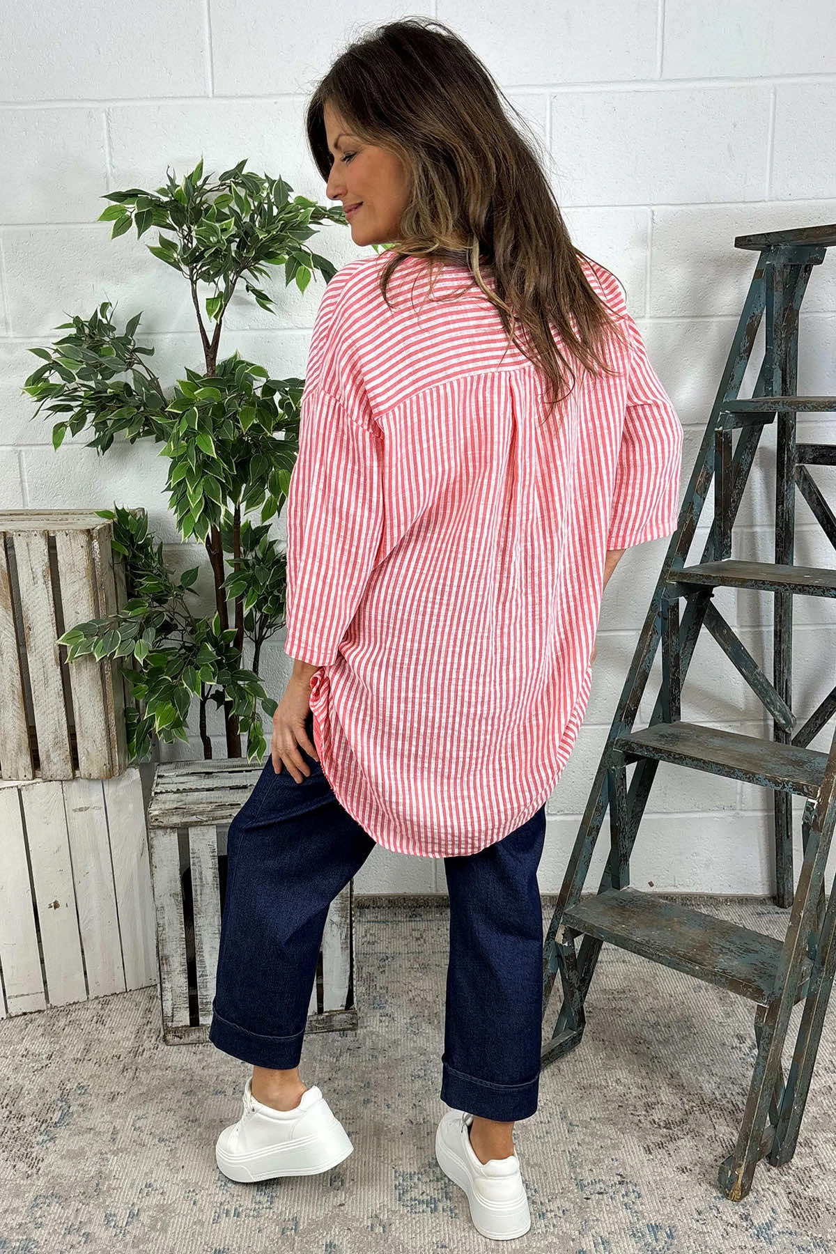 Cassia Stripe Cotton Top Coral 6 Cassia Stripe Cotton Top Coral - Image 4