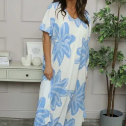 Serena Print Dress Powder Blue