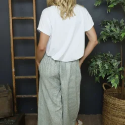 Daphne Gingham Wide Leg Trousers Khaki -Kitandkaboodal Store IMG 6175 096d06b6 f347 4b84 b706 3a124ed4cafe