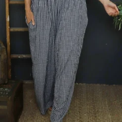 Daphne Gingham Wide Leg Trousers Navy -Kitandkaboodal Store IMG 6193 9f1bccbd 9a5a 48f7 94ce 4284692792b0