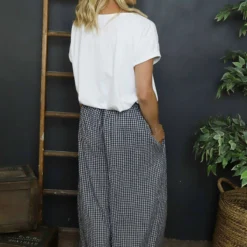 Daphne Gingham Wide Leg Trousers Navy -Kitandkaboodal Store IMG 6202 cec3dd52 ab49 49c2 829a 17a1237a151b