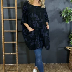 Bowie Print Cotton Top Black