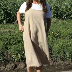 Adina Linen Pinafore Dress Camel
