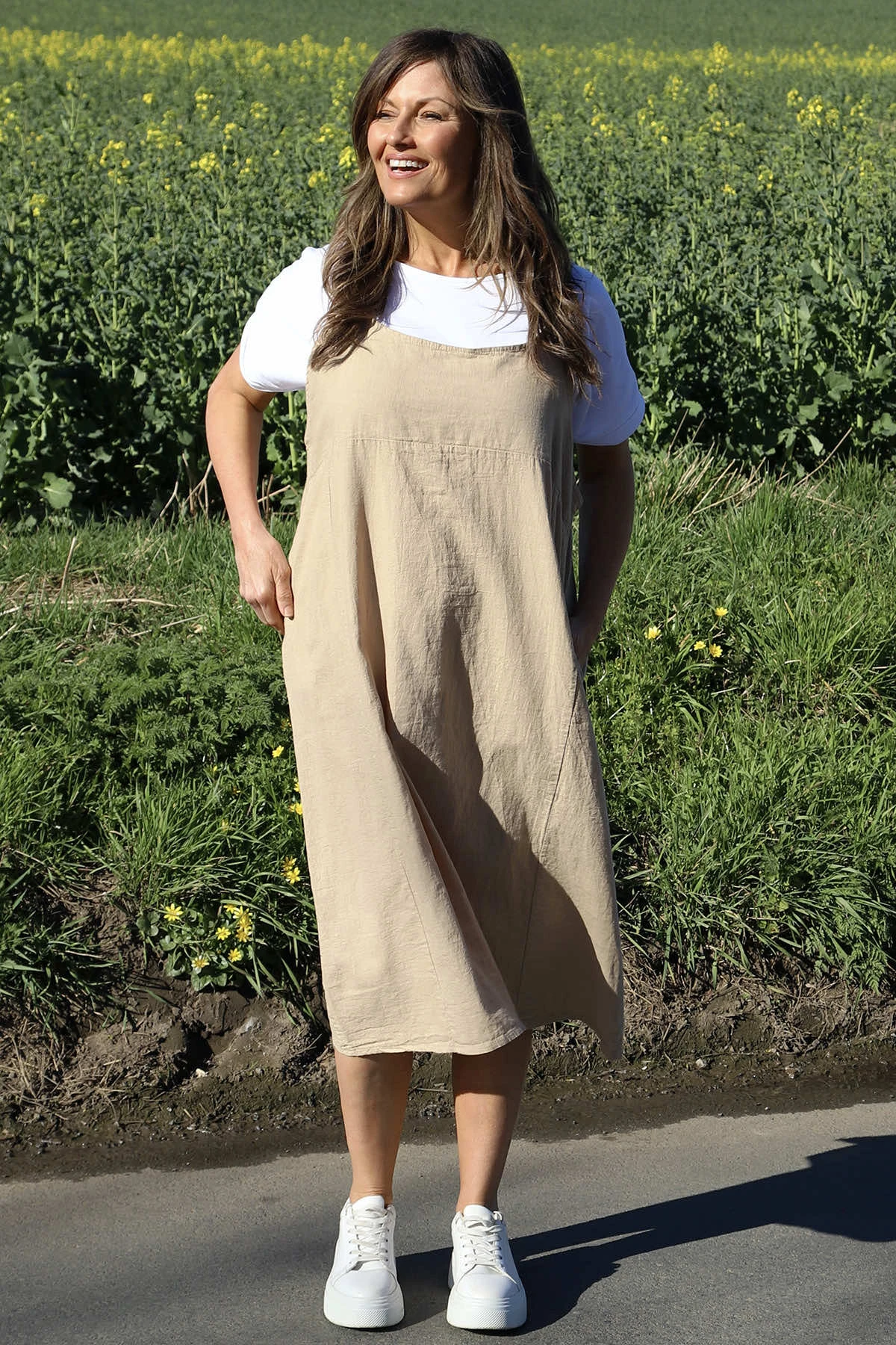 Adina Linen Pinafore Dress Camel 3 Adina Linen Pinafore Dress Camel