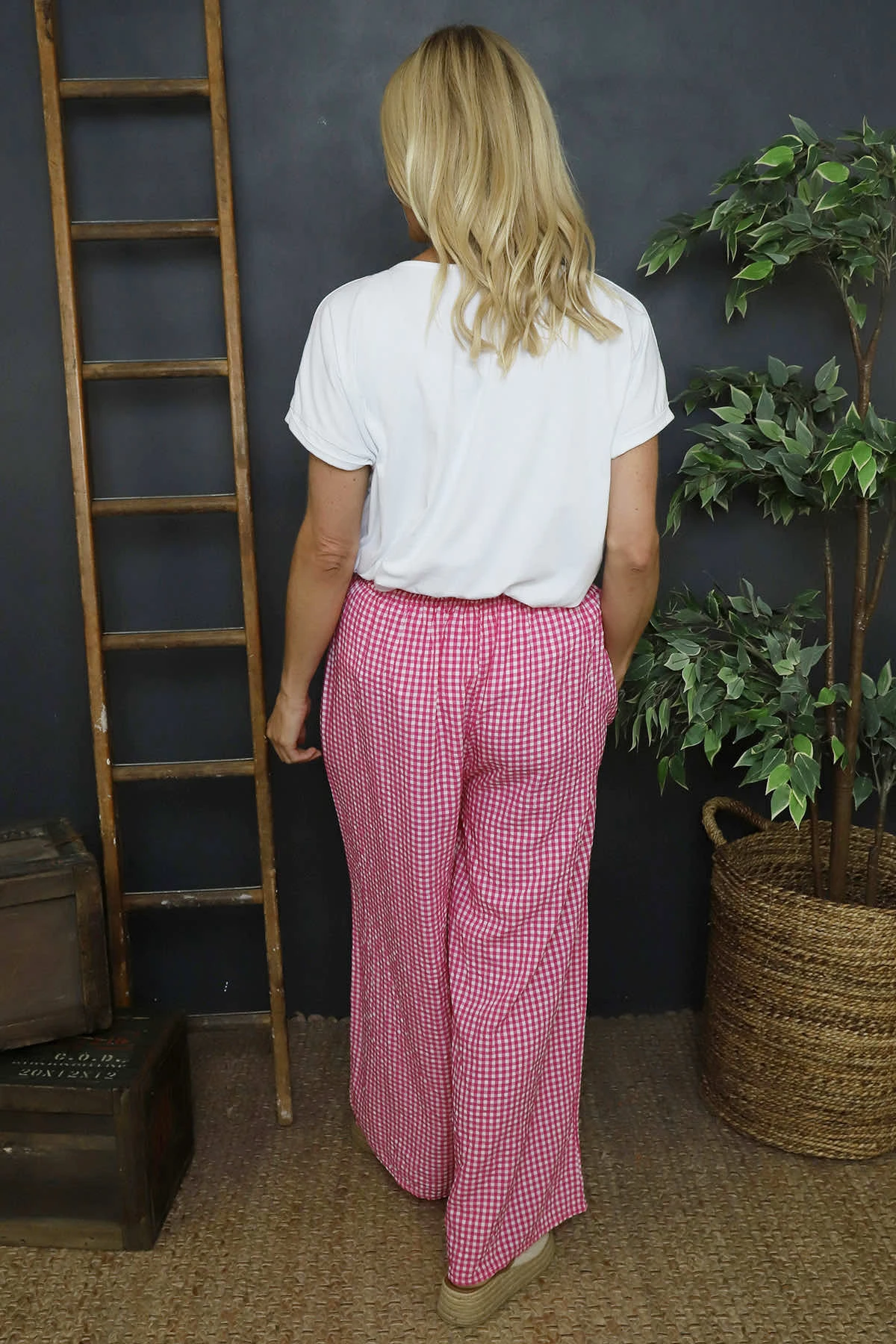 Daphne Gingham Wide Leg Trousers Fuchsia 6 Daphne Gingham Wide Leg Trousers Fuchsia - Image 4