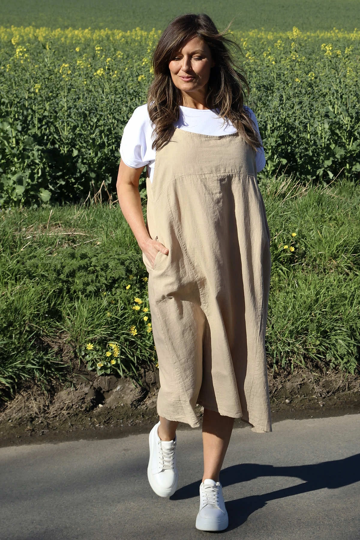 Adina Linen Pinafore Dress Camel 4 Adina Linen Pinafore Dress Camel - Image 2