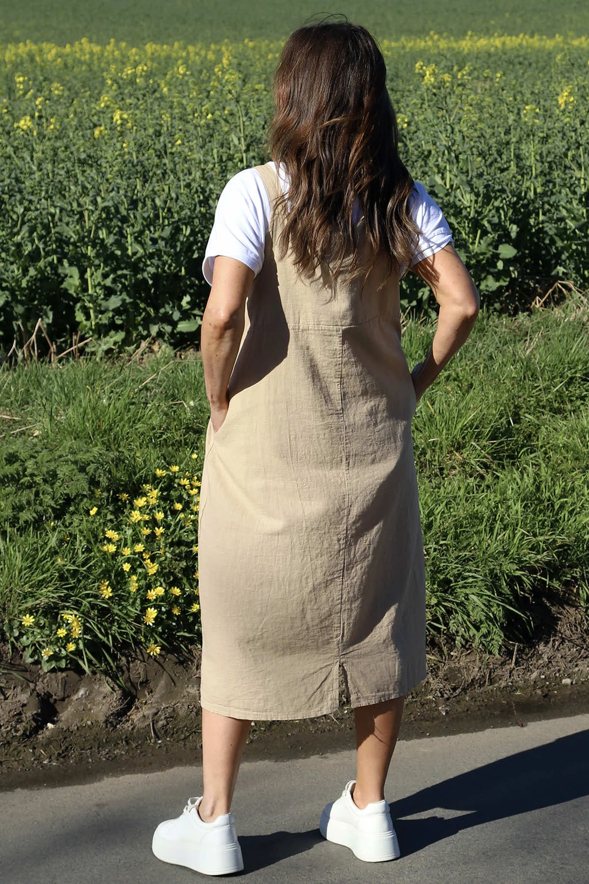 Adina Linen Pinafore Dress Camel 6 Adina Linen Pinafore Dress Camel - Image 4