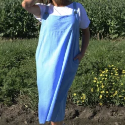 Adina Linen Pinafore Dress Powder Blue