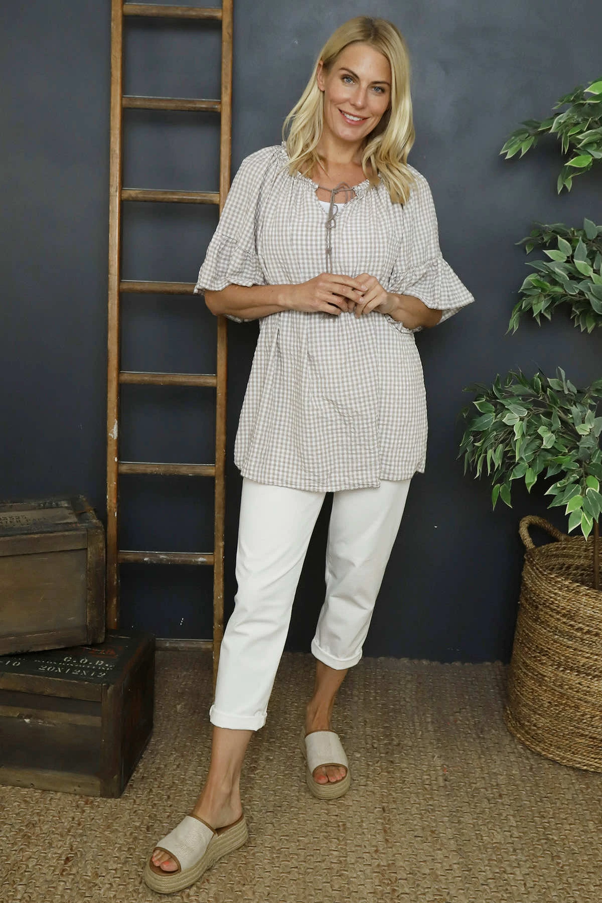 Mirella Gingham Top Mocha 5 Mirella Gingham Top Mocha - Image 3