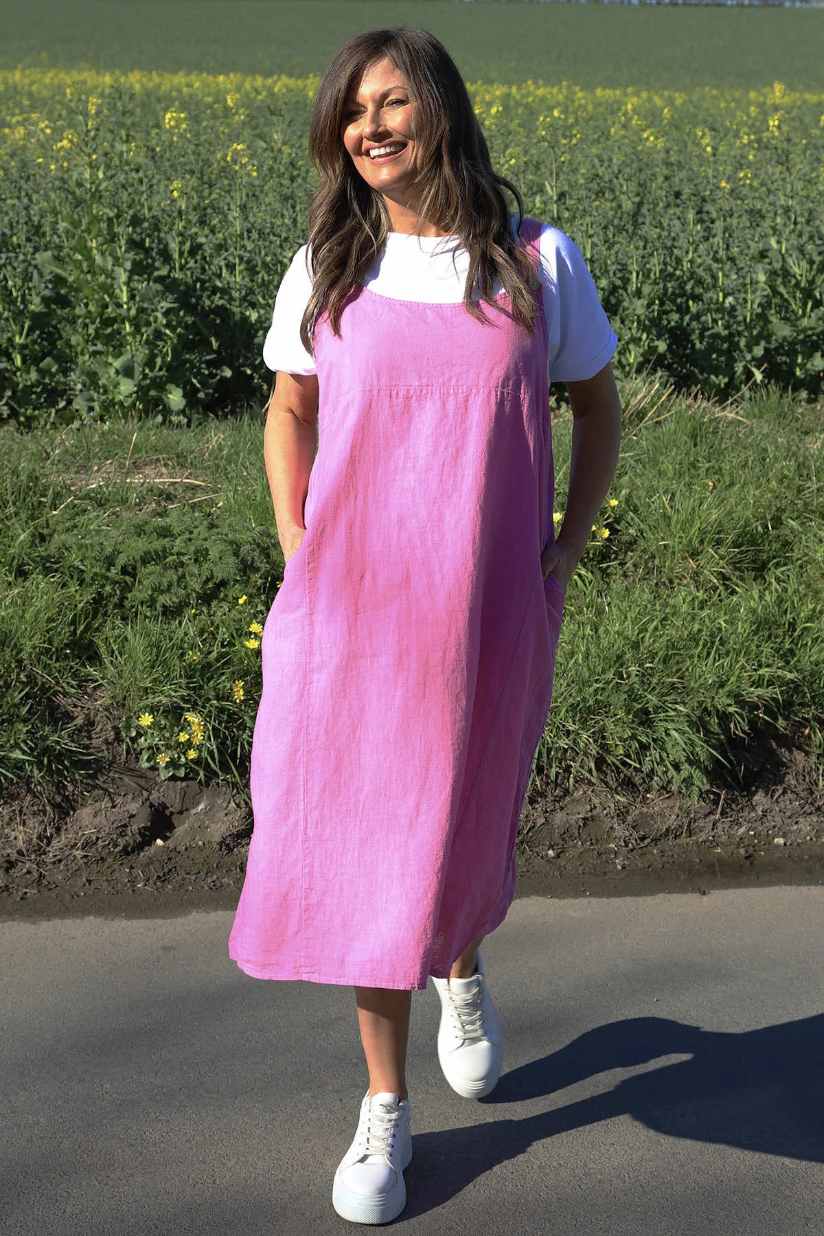 Adina Linen Pinafore Dress Pink 3 Adina Linen Pinafore Dress Pink