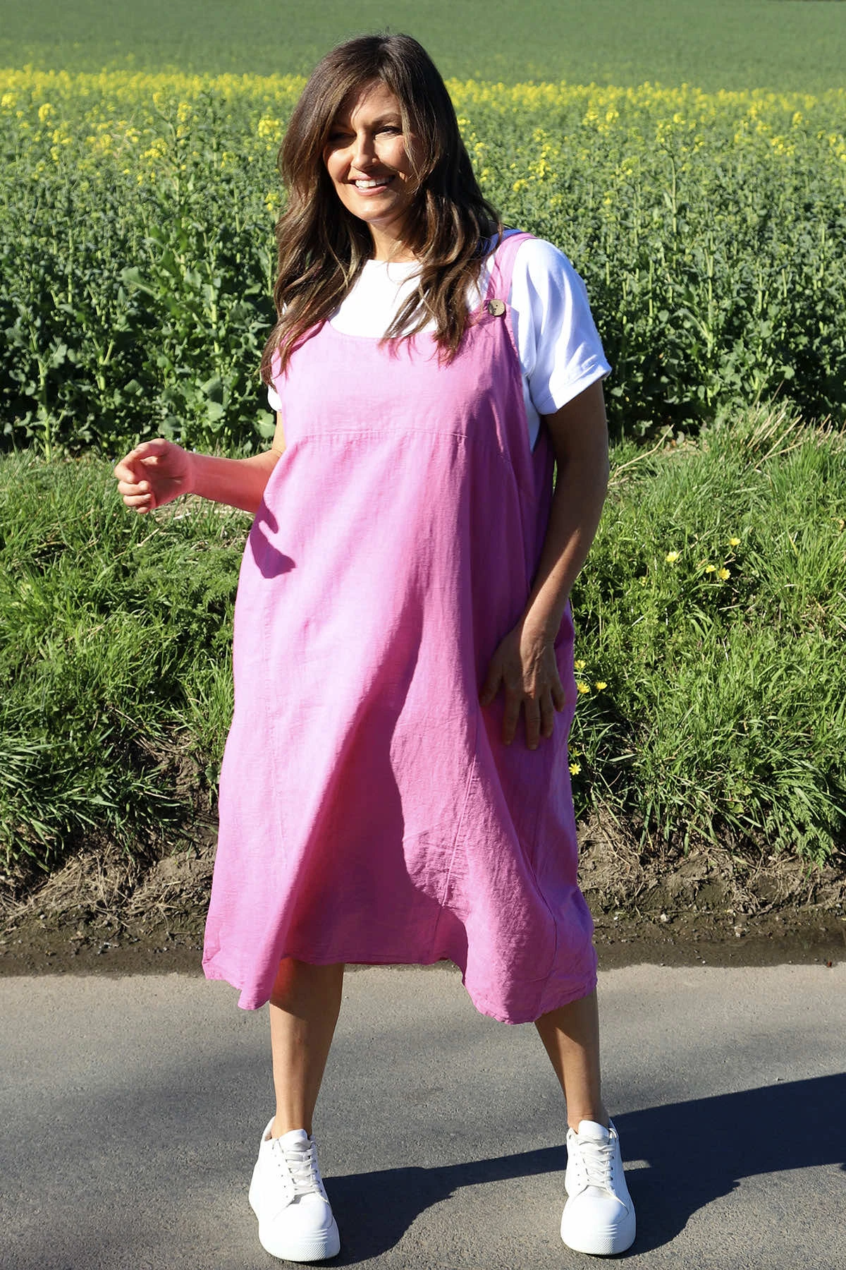 Adina Linen Pinafore Dress Pink 4 Adina Linen Pinafore Dress Pink - Image 2