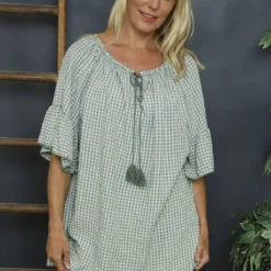 Mirella Gingham Top Khaki