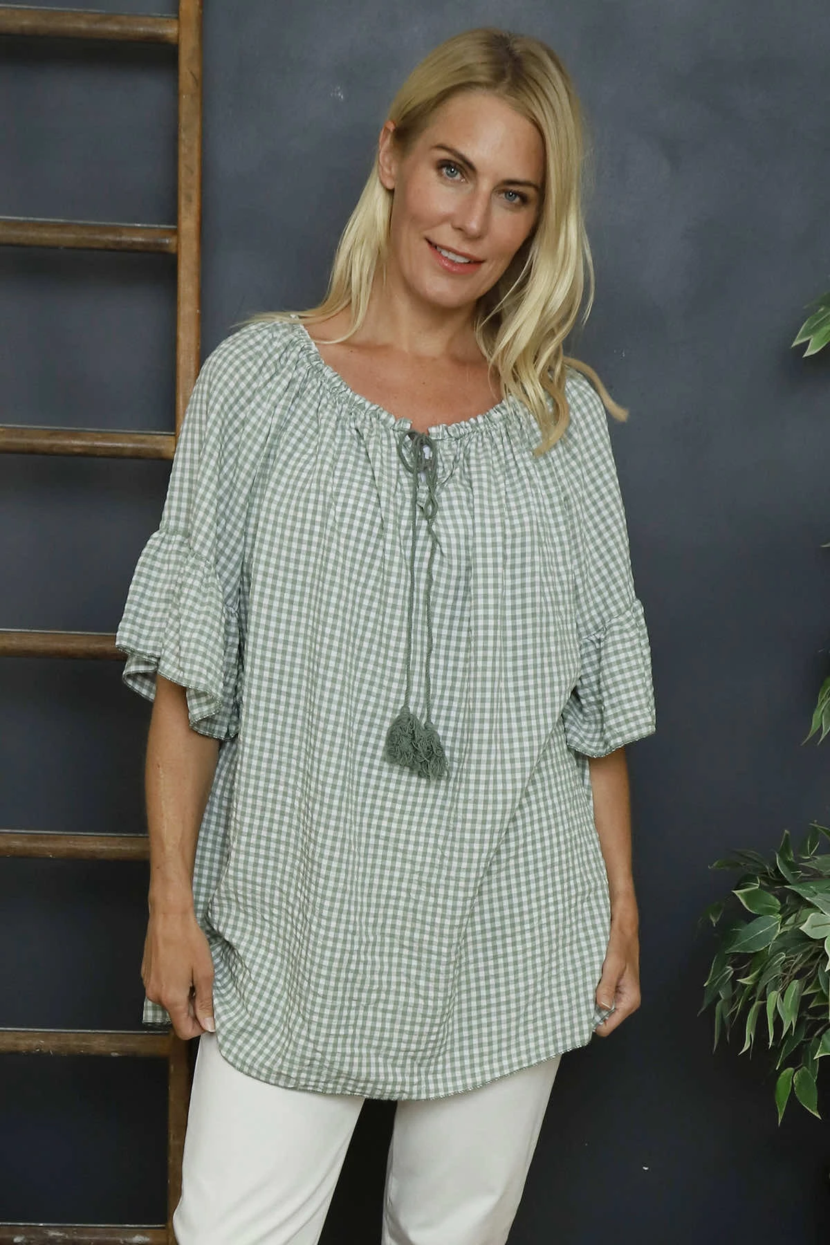 Mirella Gingham Top Khaki 3 Mirella Gingham Top Khaki
