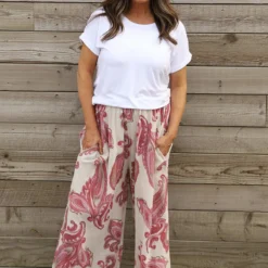 Daphne Paisley Wide Leg Trousers Stone