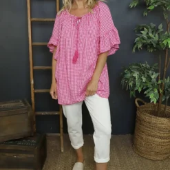 Mirella Gingham Top Fuchsia -Kitandkaboodal Store IMG 6375 65da62b0 2209 4f65 83fa e57cc99df53d