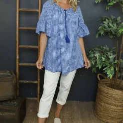 Mirella Gingham Top Cobalt