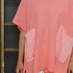 Sabina Stripe Pocket Cotton Top Coral -Kitandkaboodal Store IMG 6437 6aabaaf8 3d9f 4577 9e0a 0bad7353570a