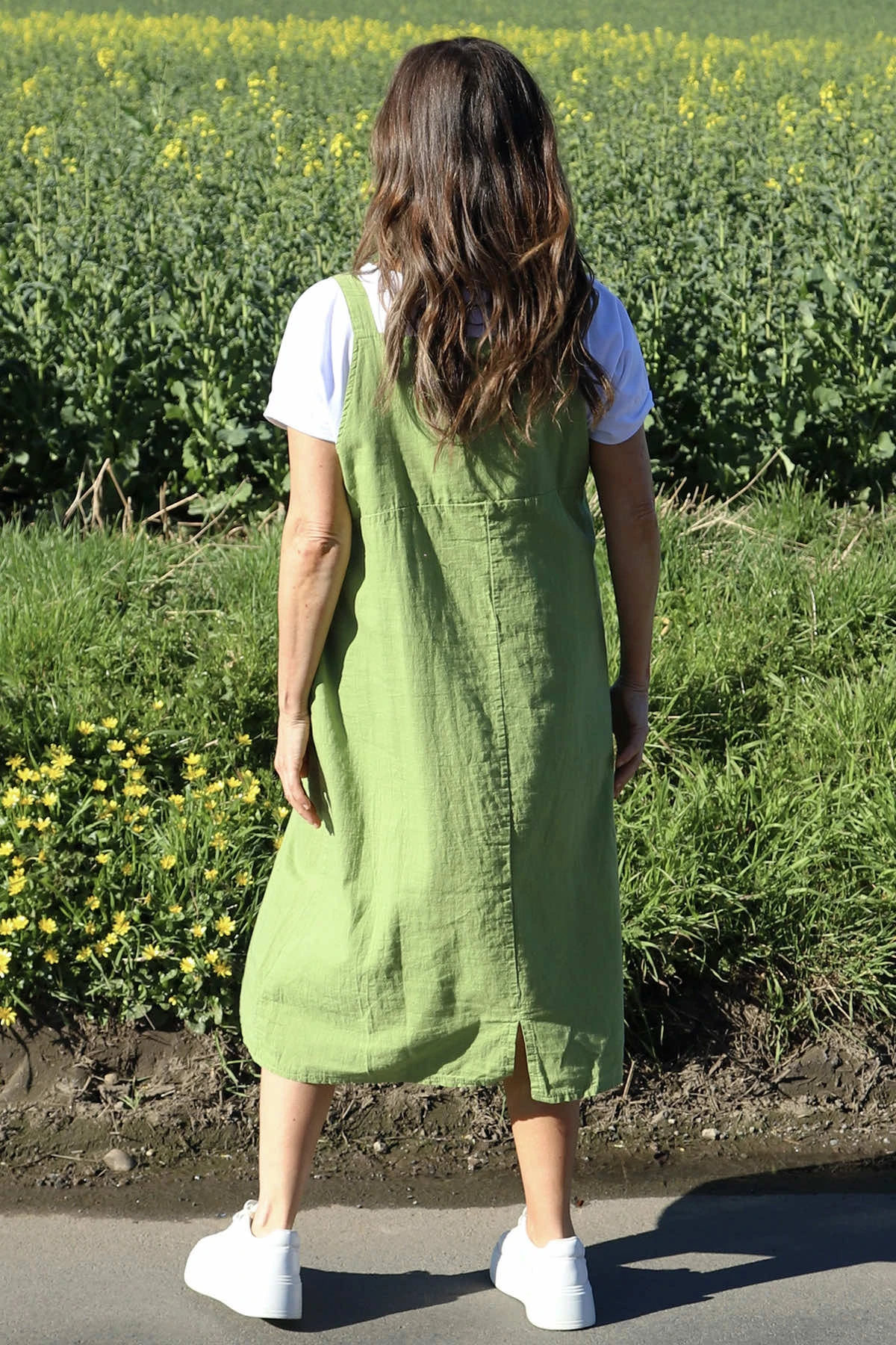 Adina Linen Pinafore Dress Olive 6 Adina Linen Pinafore Dress Olive - Image 4