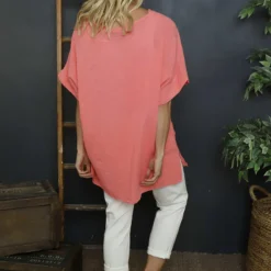 Sabina Stripe Pocket Cotton Top Coral -Kitandkaboodal Store IMG 6451 0841c90e 49c6 43db ab6e d2bc1ef7f34d