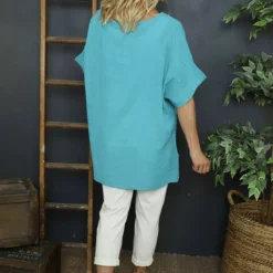 Sabina Stripe Pocket Cotton Top Aqua -Kitandkaboodal Store IMG 6492 5459c31e b2b9 4cbc 87e6 6e58735e367f