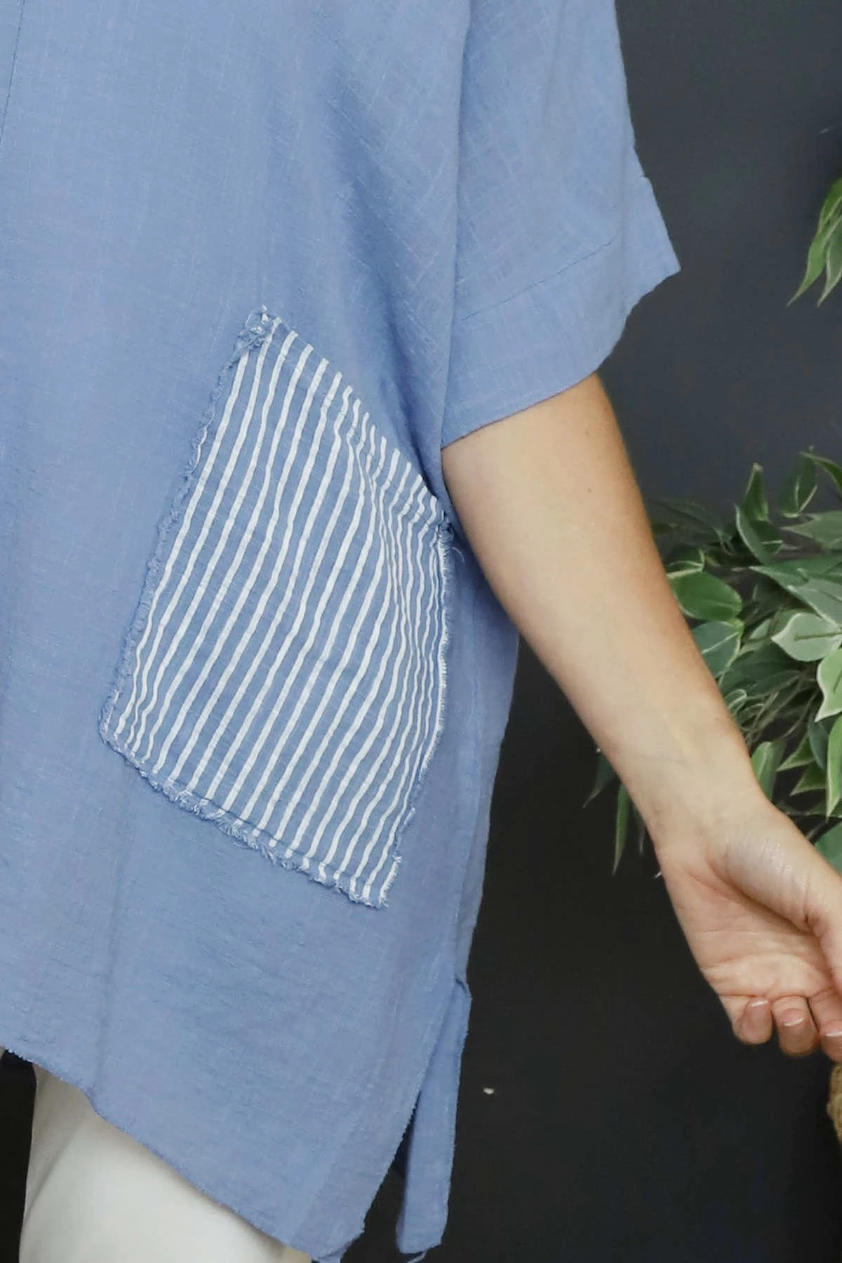 Sabina Stripe Pocket Cotton Top Blue 5 Sabina Stripe Pocket Cotton Top Blue - Image 3