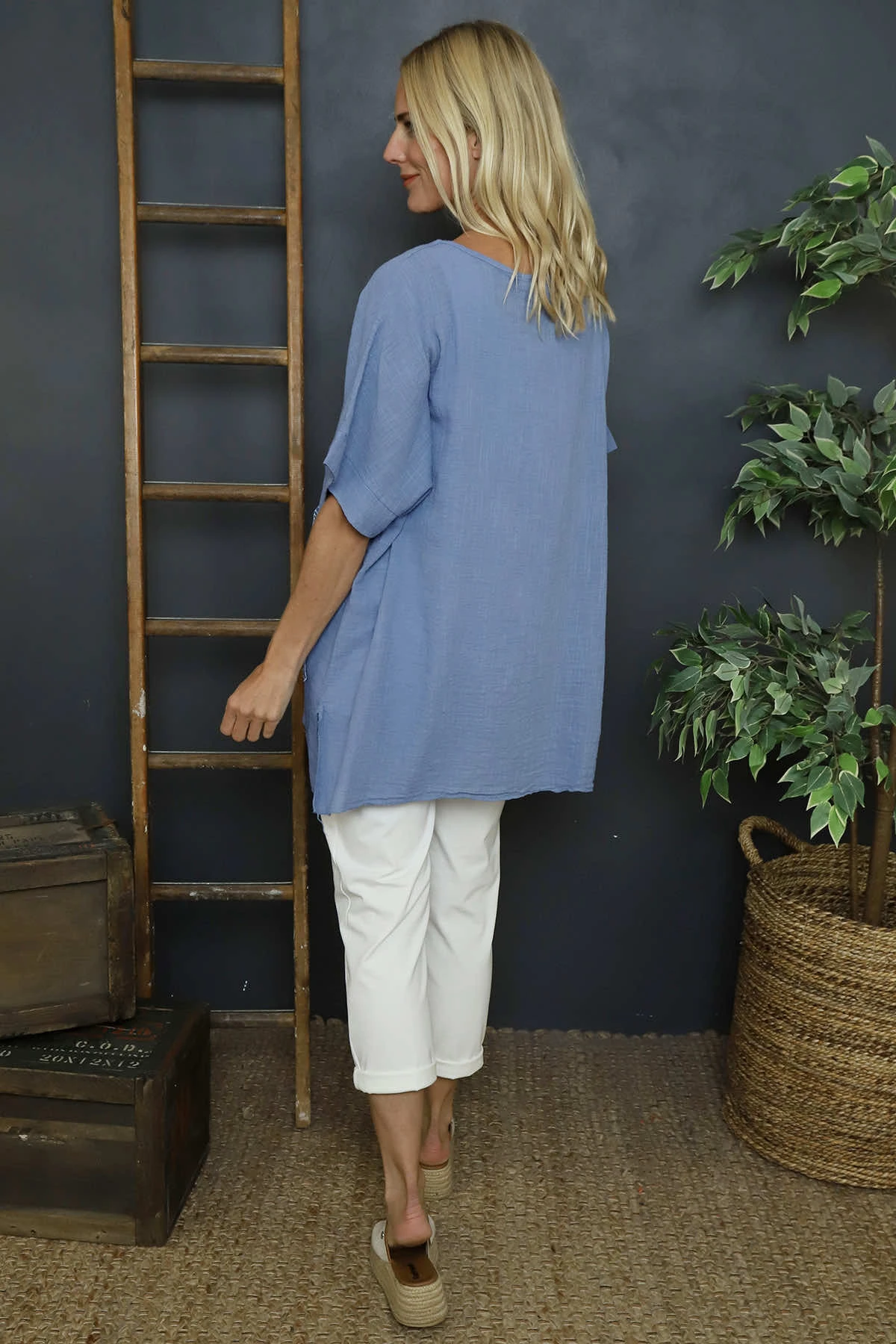 Sabina Stripe Pocket Cotton Top Blue 6 Sabina Stripe Pocket Cotton Top Blue - Image 4