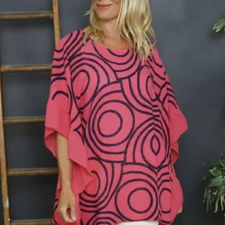 Federica Print Frill Cotton Top Fuchsia