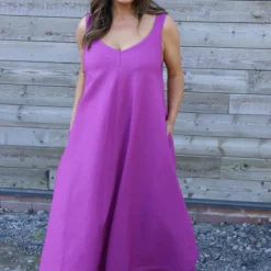 Tiffany Linen Dress Purple