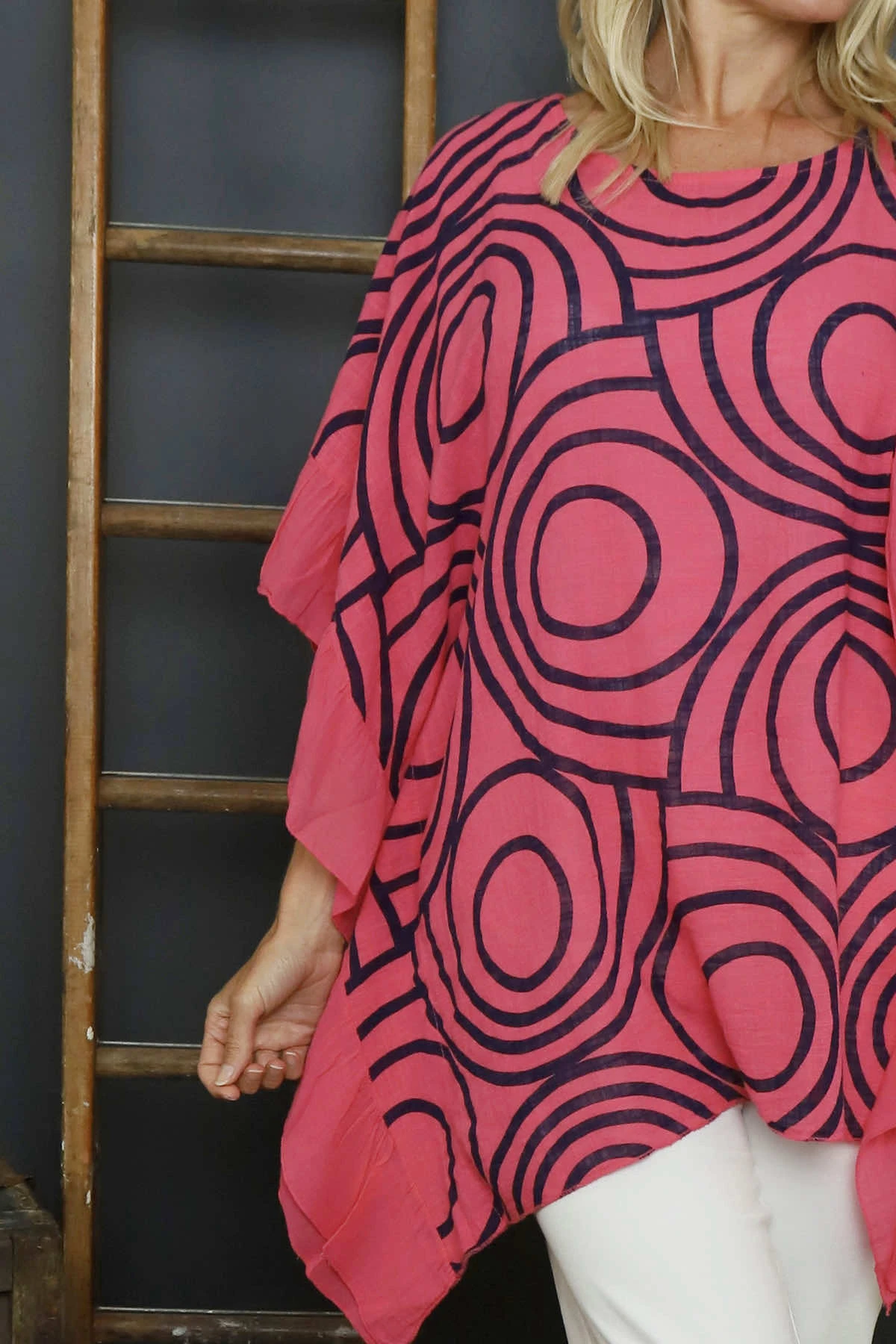 Federica Print Frill Cotton Top Fuchsia 5 Federica Print Frill Cotton Top Fuchsia - Image 3