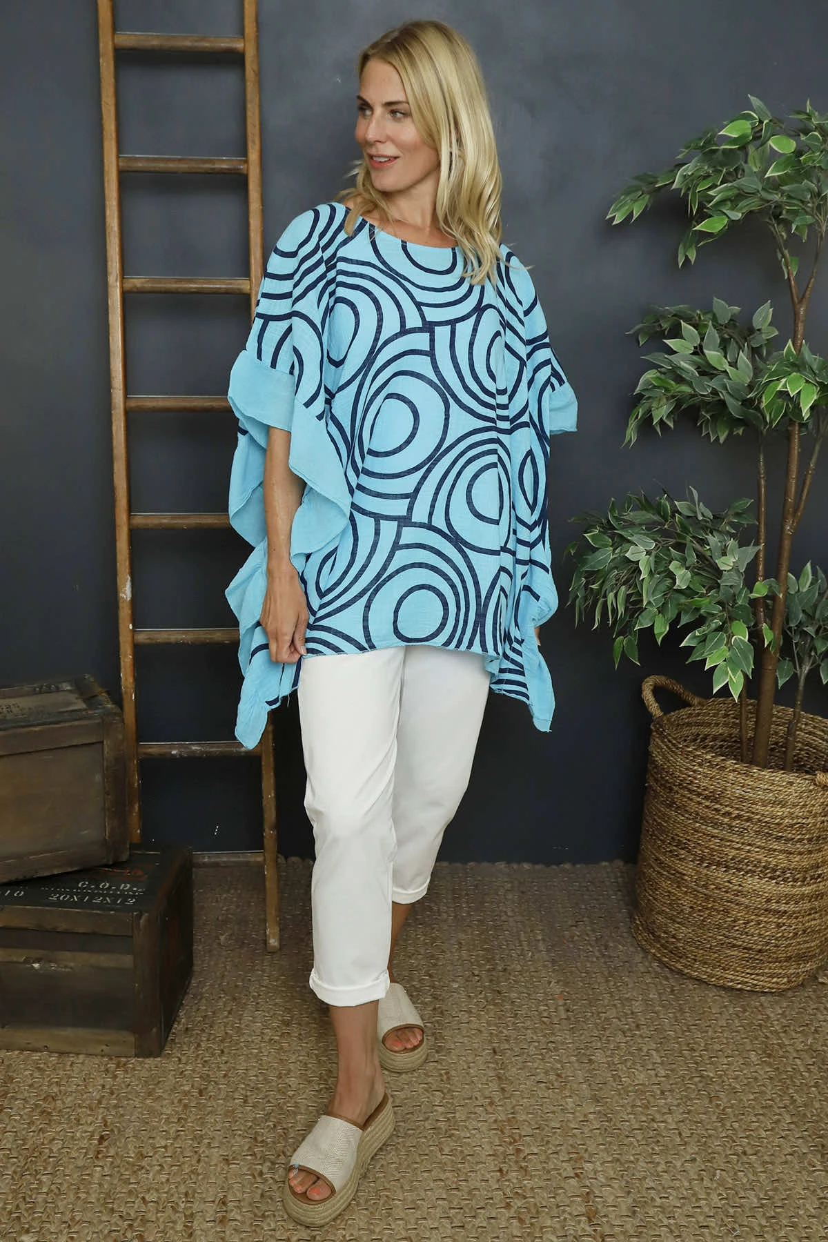 Federica Print Frill Cotton Top Kingfisher 4 Federica Print Frill Cotton Top Kingfisher - Image 2