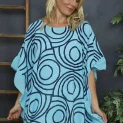 Federica Print Frill Cotton Top Kingfisher