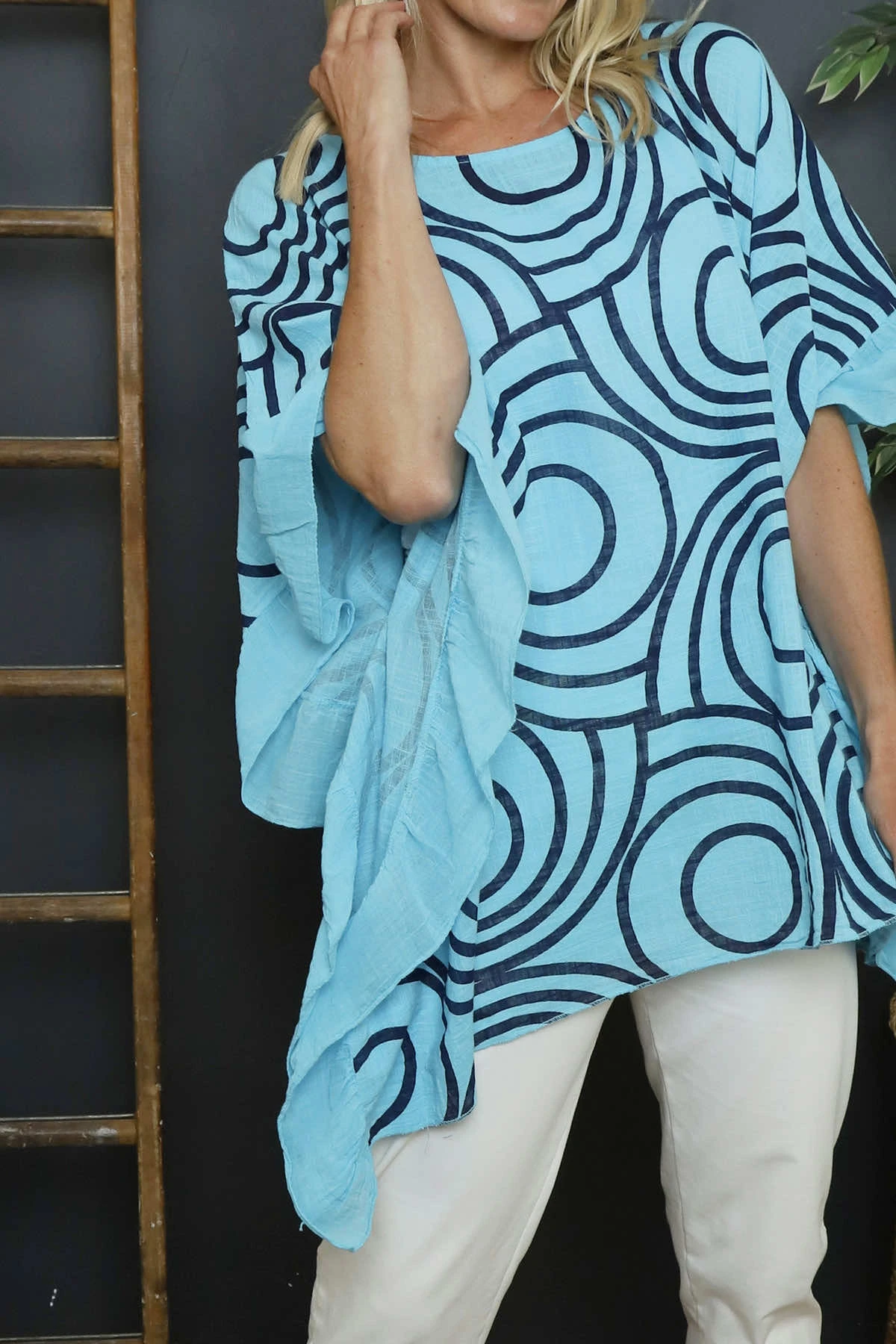 Federica Print Frill Cotton Top Kingfisher 5 Federica Print Frill Cotton Top Kingfisher - Image 3