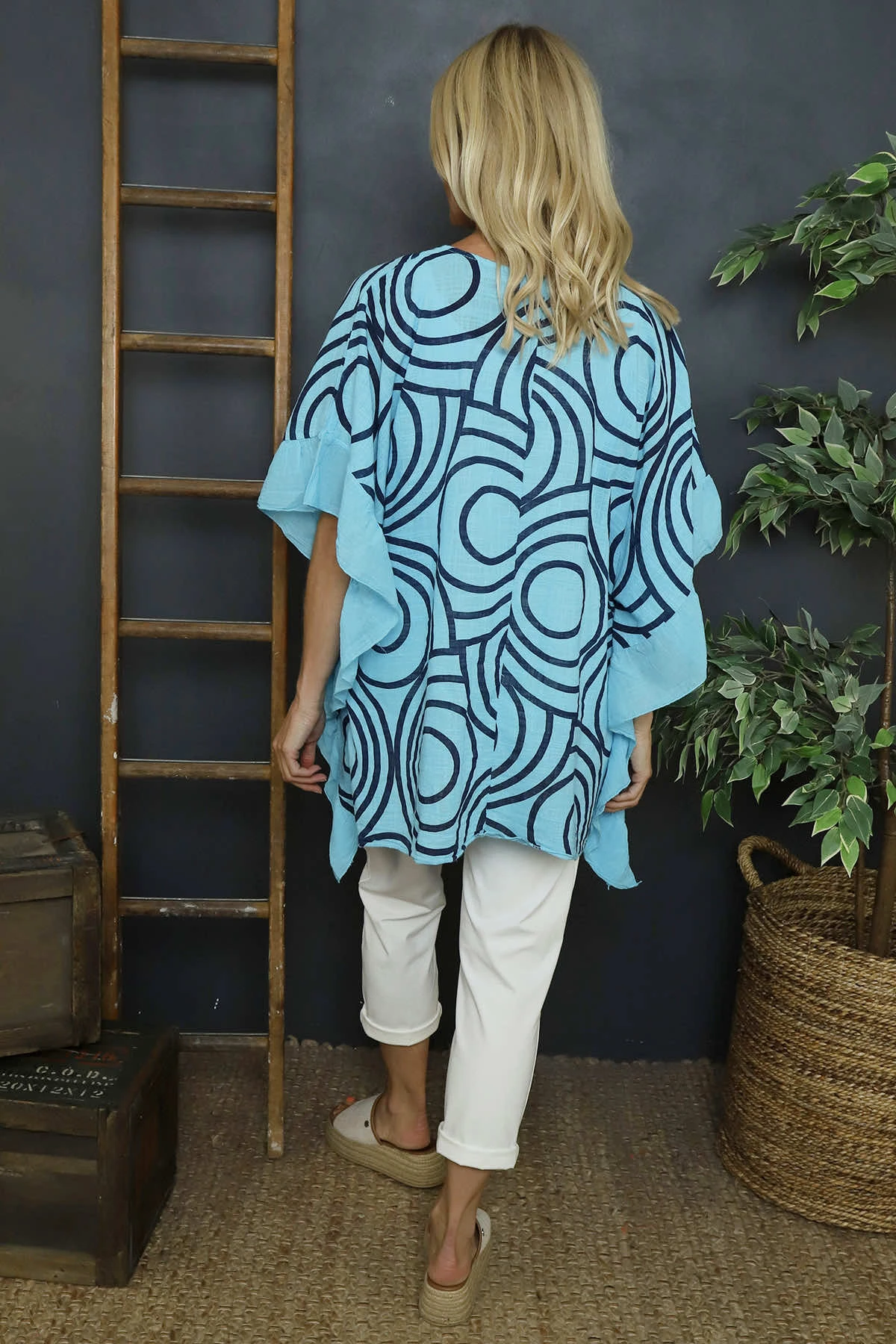 Federica Print Frill Cotton Top Kingfisher 6 Federica Print Frill Cotton Top Kingfisher - Image 4