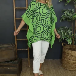 Federica Print Frill Cotton Top Green