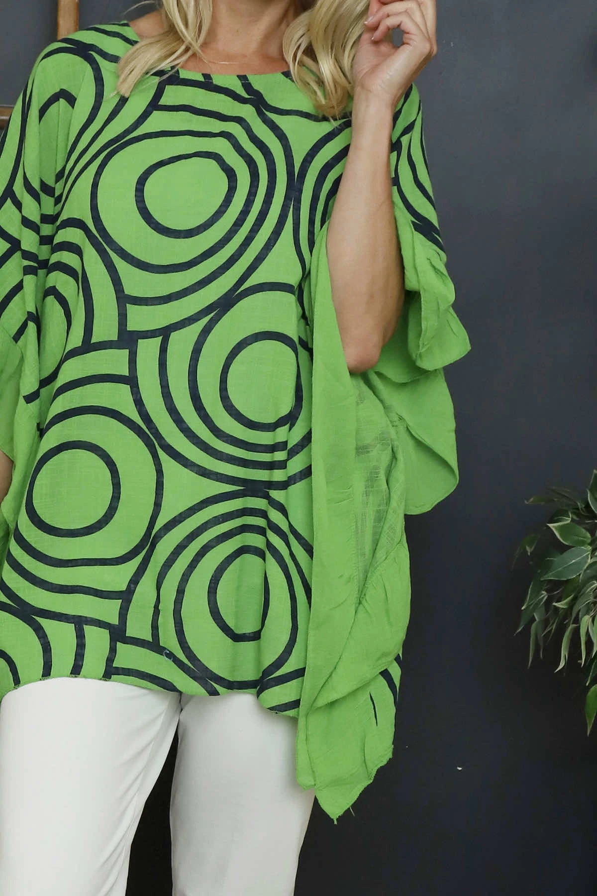 Federica Print Frill Cotton Top Green 5 Federica Print Frill Cotton Top Green - Image 3