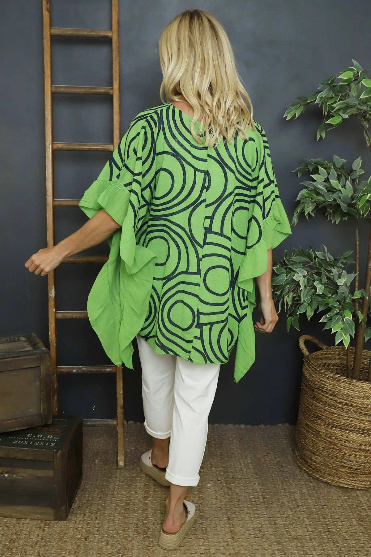 Federica Print Frill Cotton Top Green 6 Federica Print Frill Cotton Top Green - Image 4