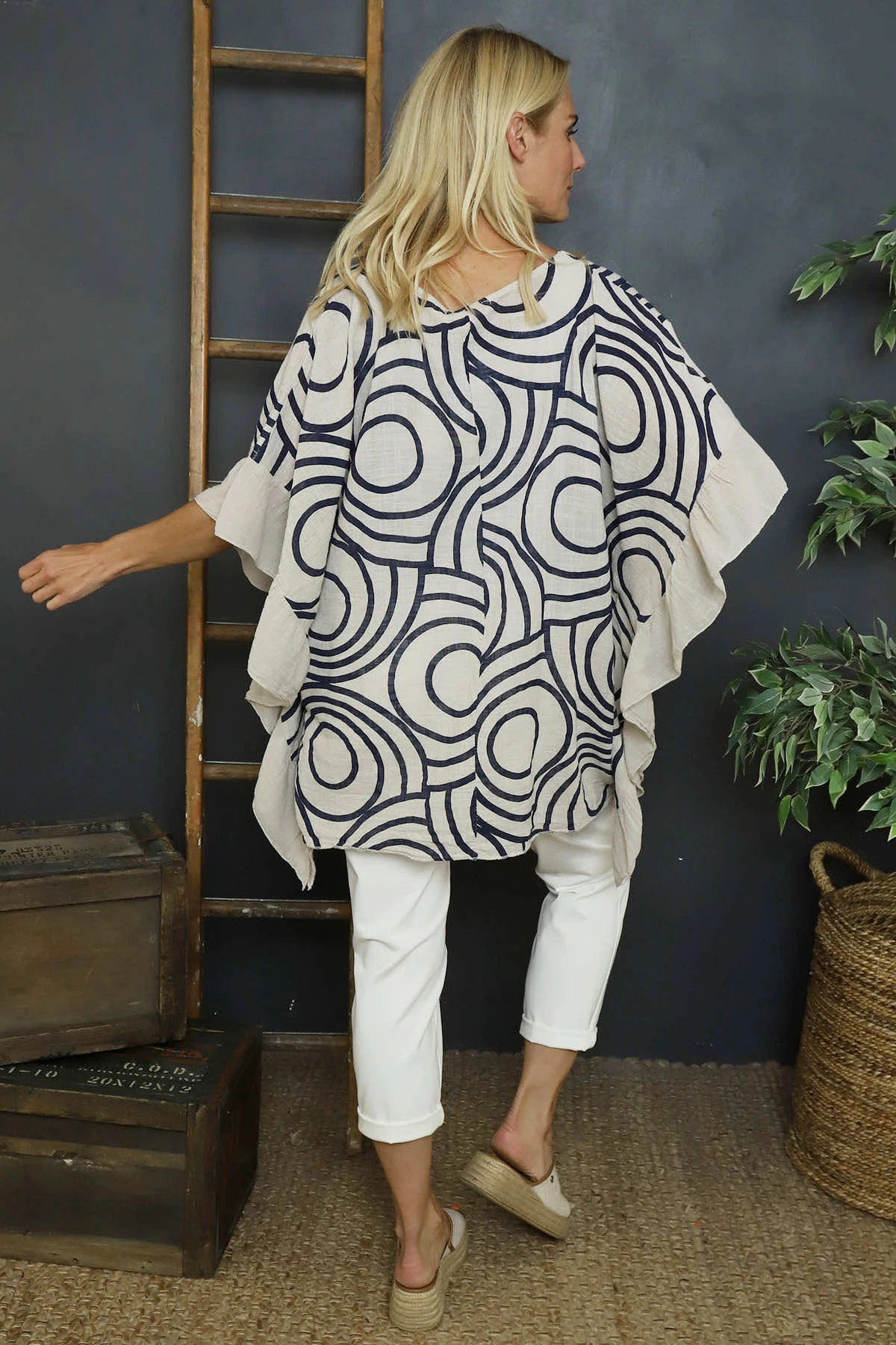 Federica Print Frill Cotton Top Stone 6 Federica Print Frill Cotton Top Stone - Image 4