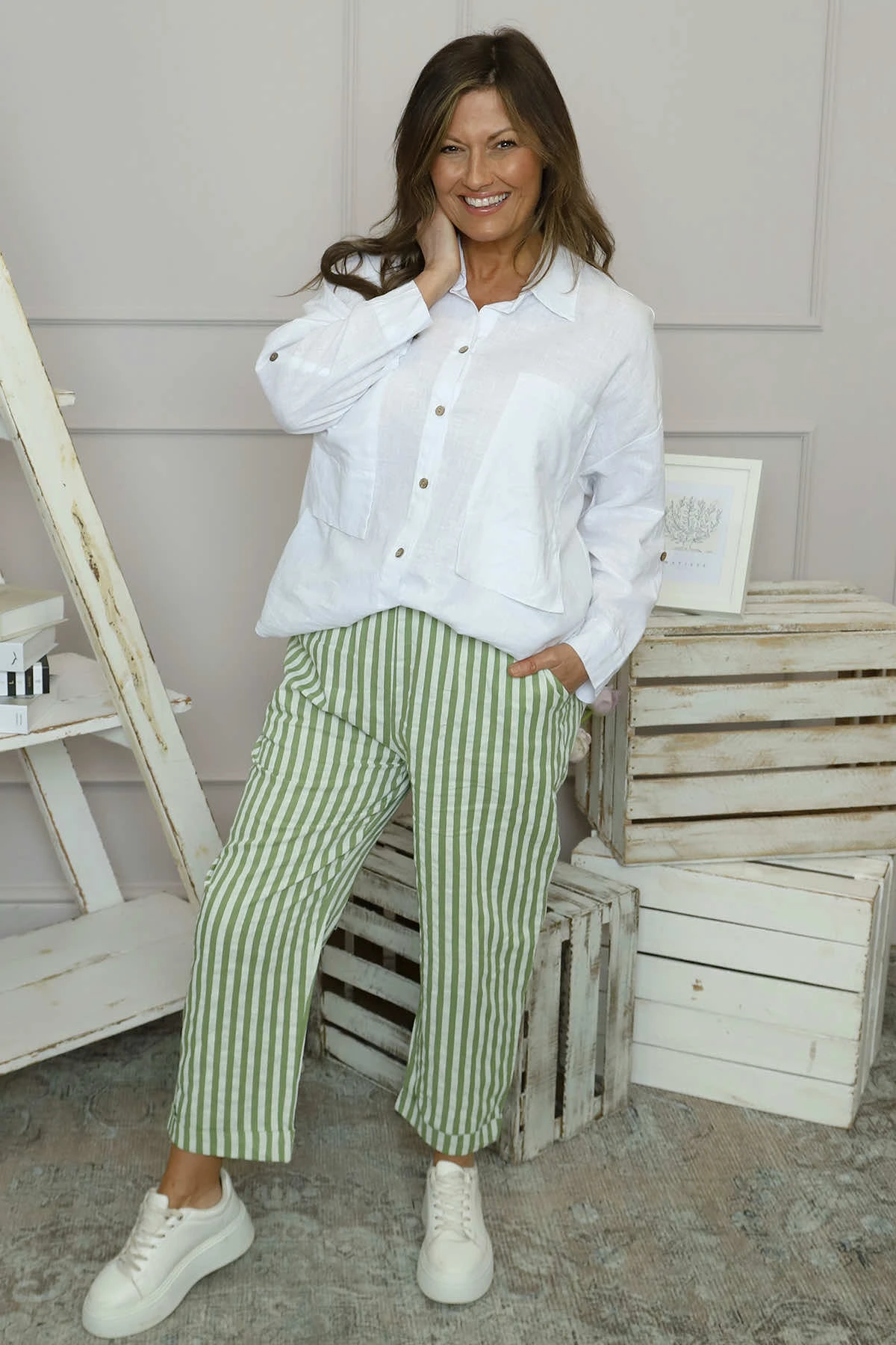 Auden Stripe Trousers Green 4 Auden Stripe Trousers Green - Image 2