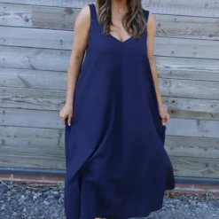 Tiffany Linen Dress Navy