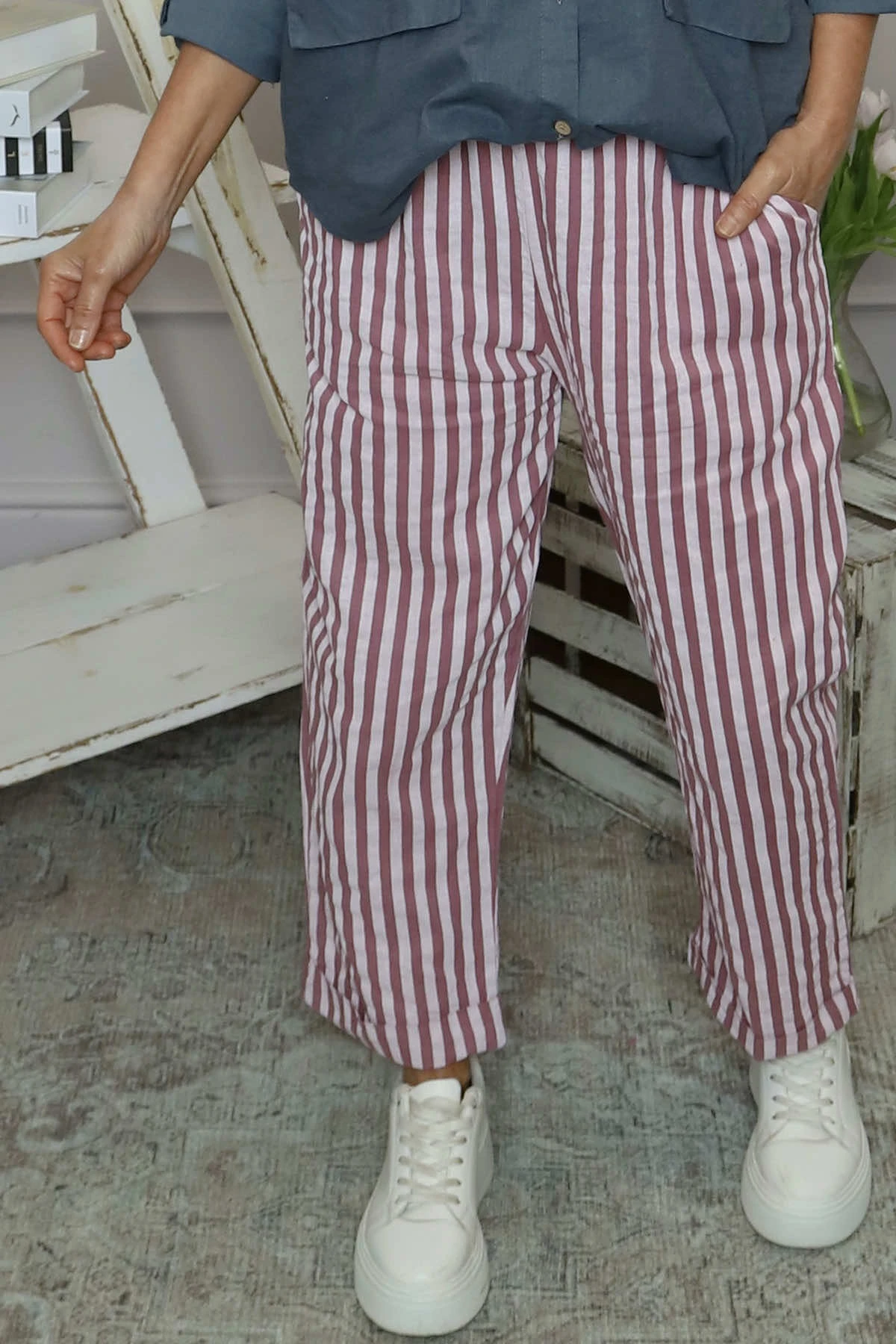 Auden Stripe Trousers Grape 4 Auden Stripe Trousers Grape - Image 2